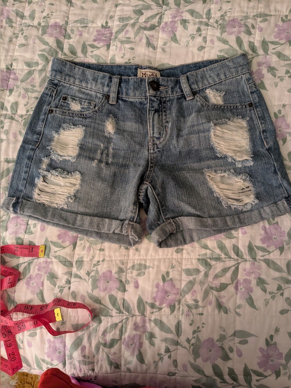 Mudd Size 5 Light Blue Wash Distressed Jeans With Lots Of Rips + Holes